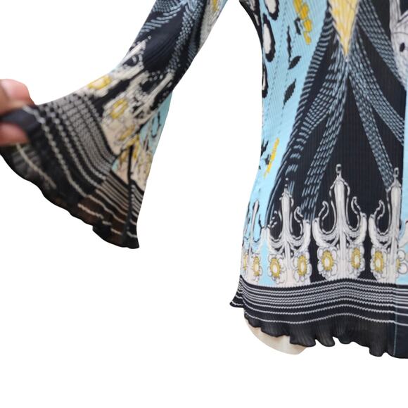Nicola Women Y2K Eclectic Maximalist Boho Pleated Semi Sheer Flared Sleeve Top S - Picture 4 of 12